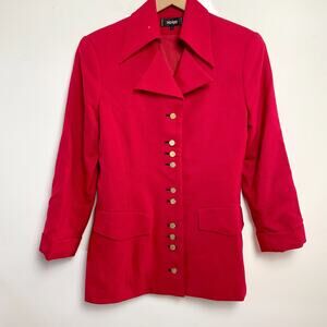 Vintage Wool Crepe Longline Blazer Sz XS Red Statement Office Power Suit Drummer
